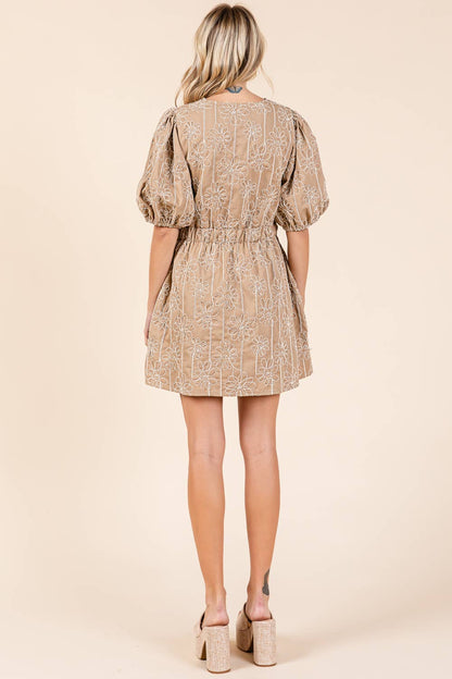 GeeGee x Lovelo Floral Embroidered Half Button-Up Mini Dress
