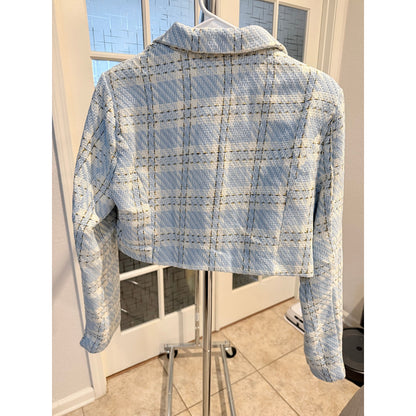 Vogue Vibes Inspired Two-Piece Blue Plaid cropped Blazer and Skirt