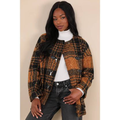 Native Youth Boucle Toggle Checked Jacket