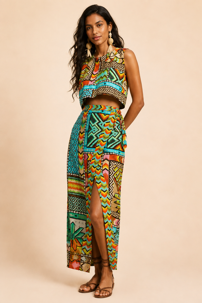 Farm Rio Banana Scarves Linen Two Piece Set