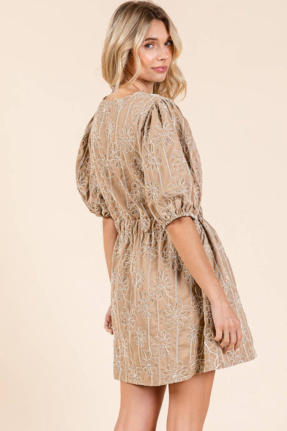 GeeGee x Lovelo Floral Embroidered Half Button-Up Mini Dress