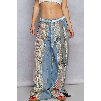 POL Patchwork Denim Wide Leg Jeans