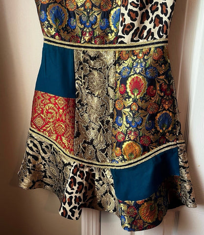 Alice + Olivia Rapunzel Brocade Patchwork Curved Hem Fit & Flare Mini Dress