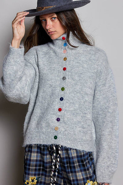 Pol Clothing - Chic Collar Button Knit Cardigan Cozy Oversized Sweater SALE