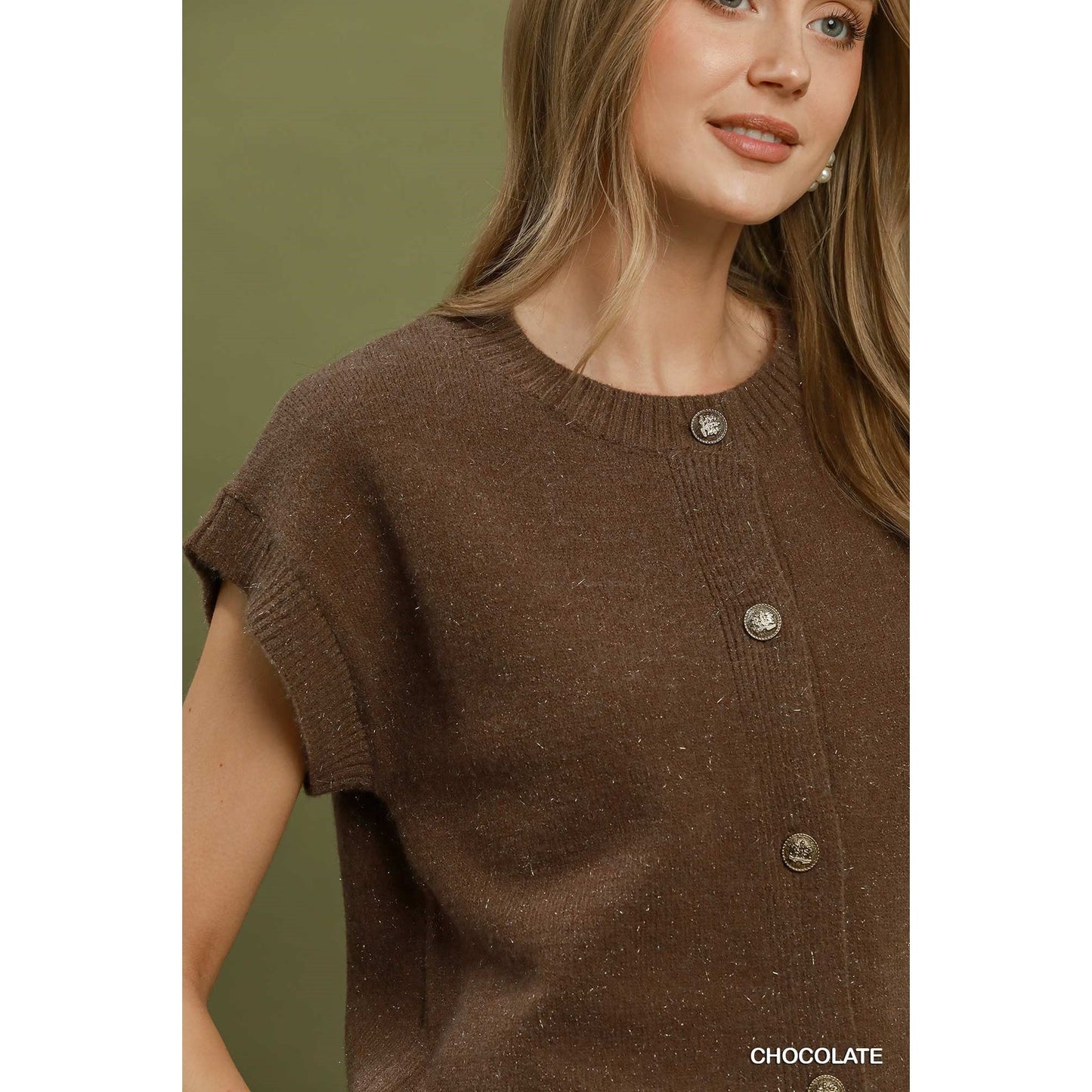 Umgee Sleeveless Button-Front Sweater Vest