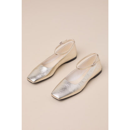 Vagabond Shoemakers Delia Gold Metallic Leather Square Toe Ankle Strap Flats
