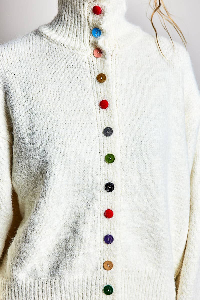 Pol Clothing - Chic Collar Button Knit Cardigan Cozy Oversized Sweater SALE