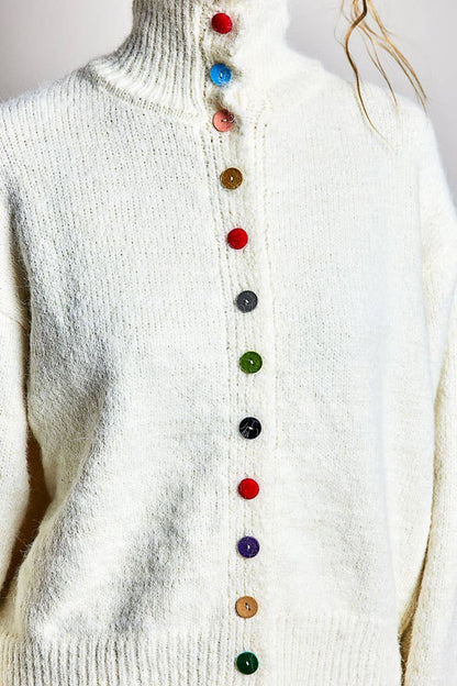 Pol Clothing - Chic Collar Button Knit Cardigan Cozy Oversized Sweater SALE