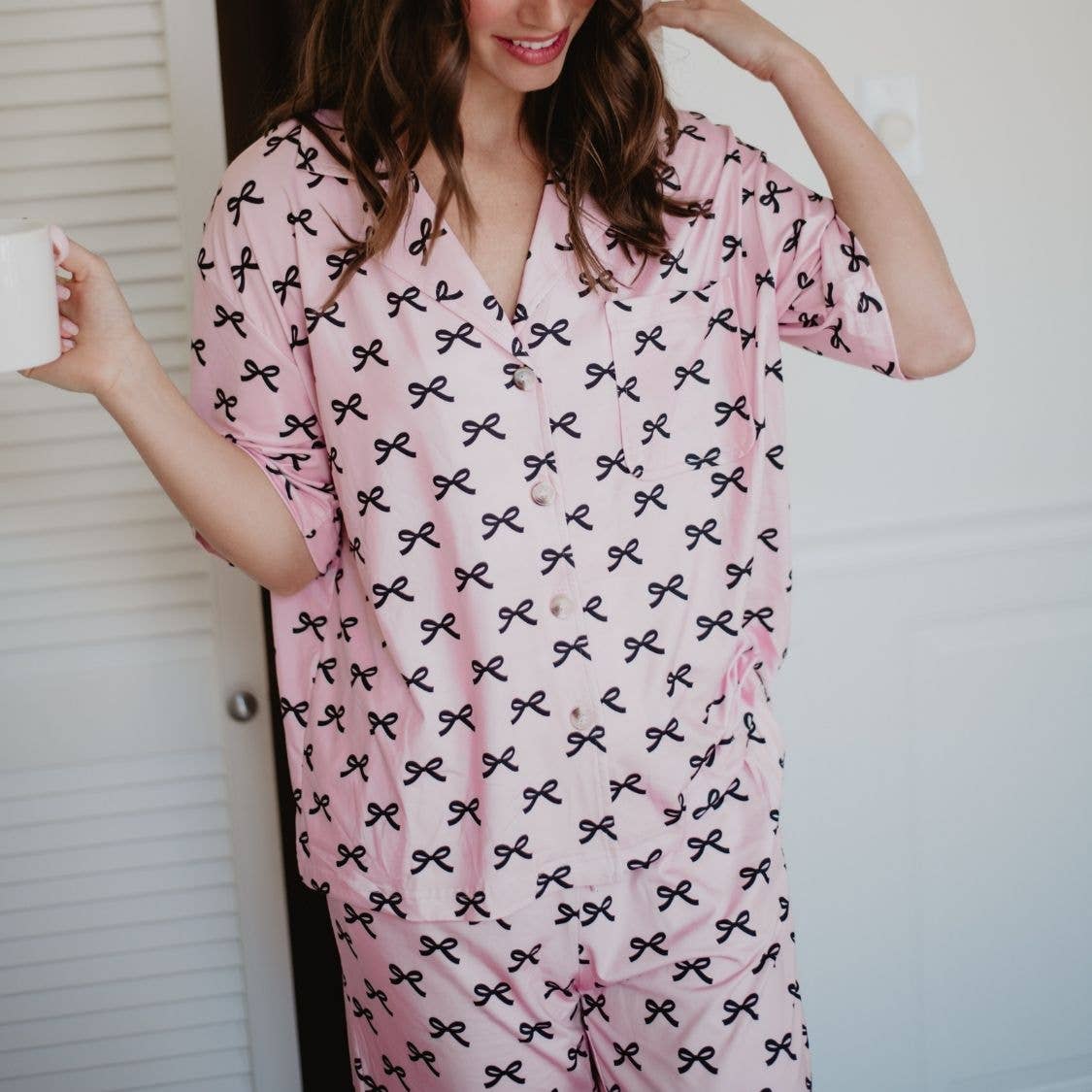 Katydid Black & Pink Mini Coquette Bows Pajama Pants Set