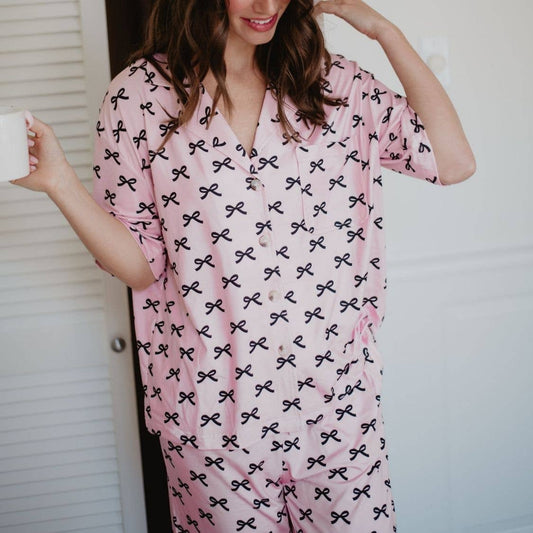 Katydid Black & Pink Mini Coquette Bows Valentine's Pajama Pants Set