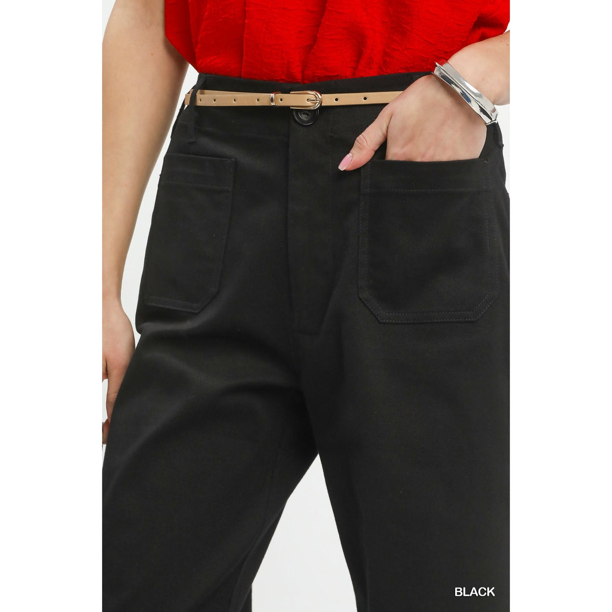 Umgee Black High Waist Wide Leg Crop Pants