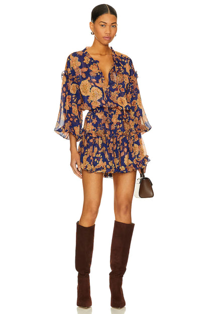 Misa Los Angeles Elena Dress in Blue Marigold Flora