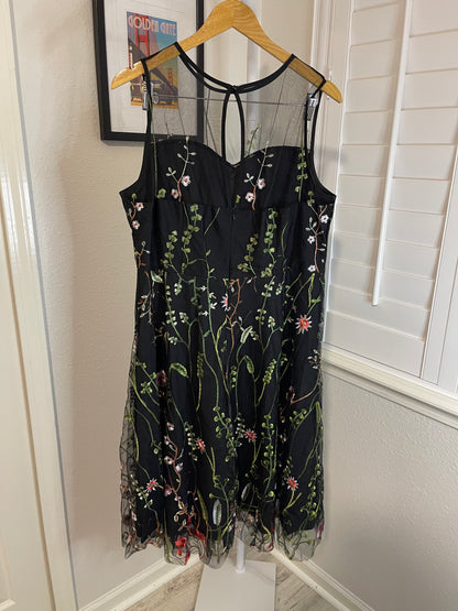 Floral Embroidered Black Dress