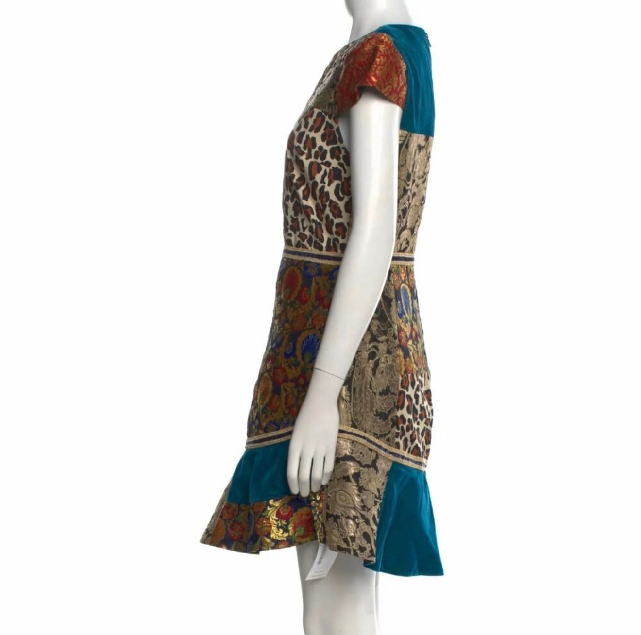 Alice + Olivia Rapunzel Brocade Patchwork Curved Hem Fit & Flare Mini Dress