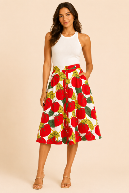 Farm Rio Tomato Salad Midi Skirt