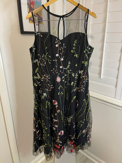 Floral Embroidered Black Dress