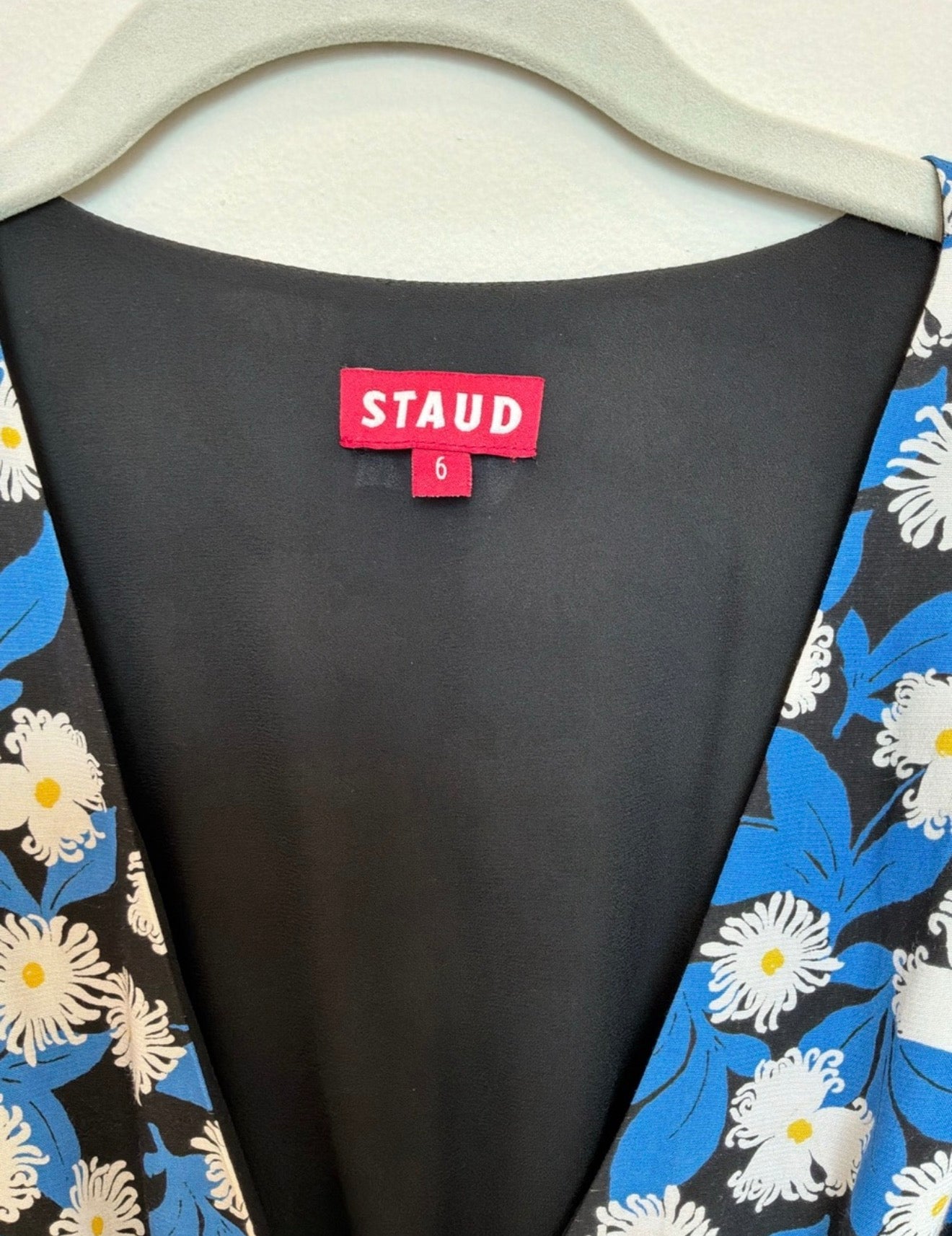 STAUD Milla Blue Floral Puff Sleeve Mini Dress