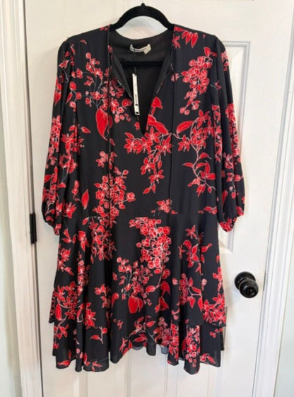 Alice + Olivia Moore Black Cherry Vine Floral Mini Dress