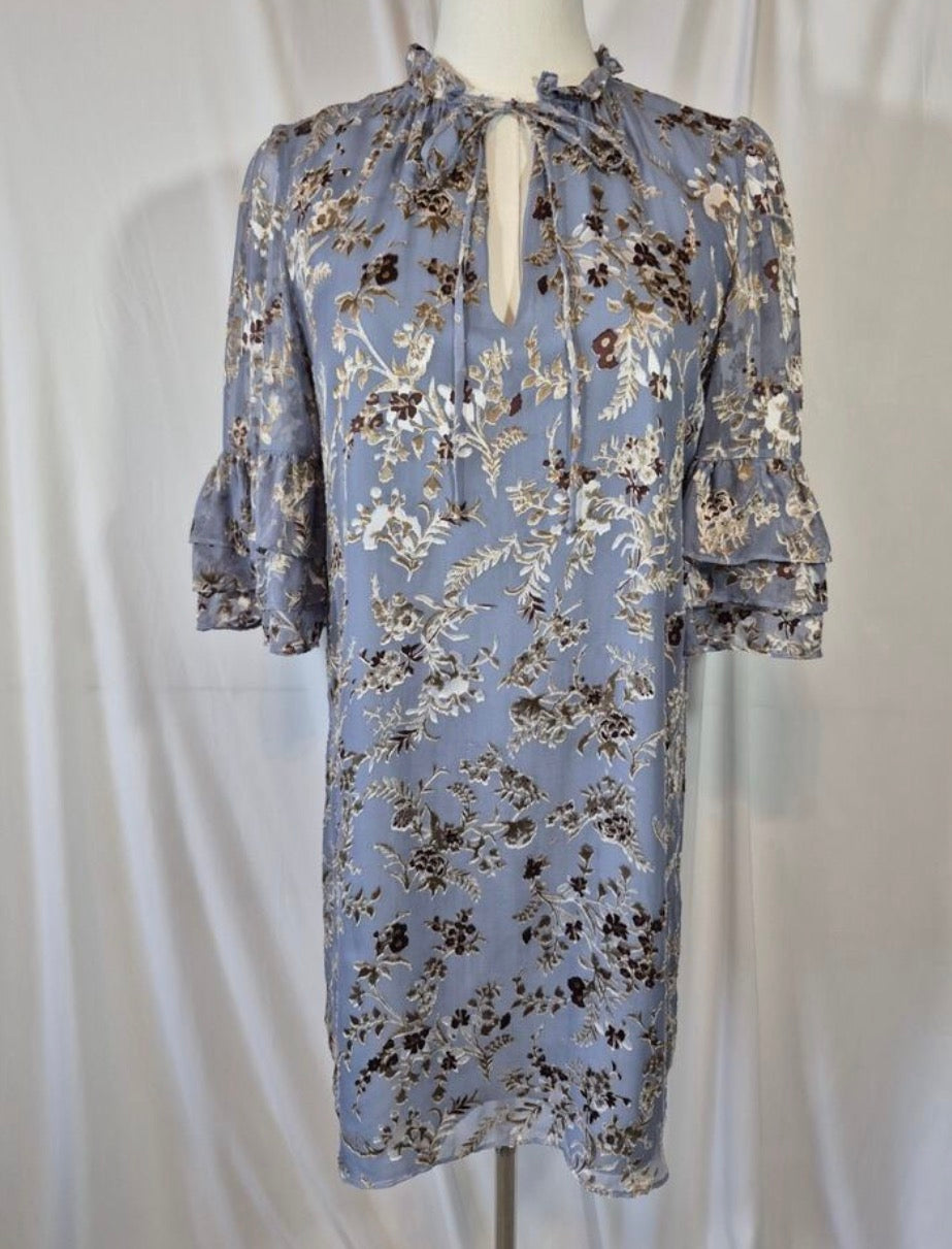Alice + Olivia Burnout Velvet Silk Blend Floral Mini Dress in Periwinkle