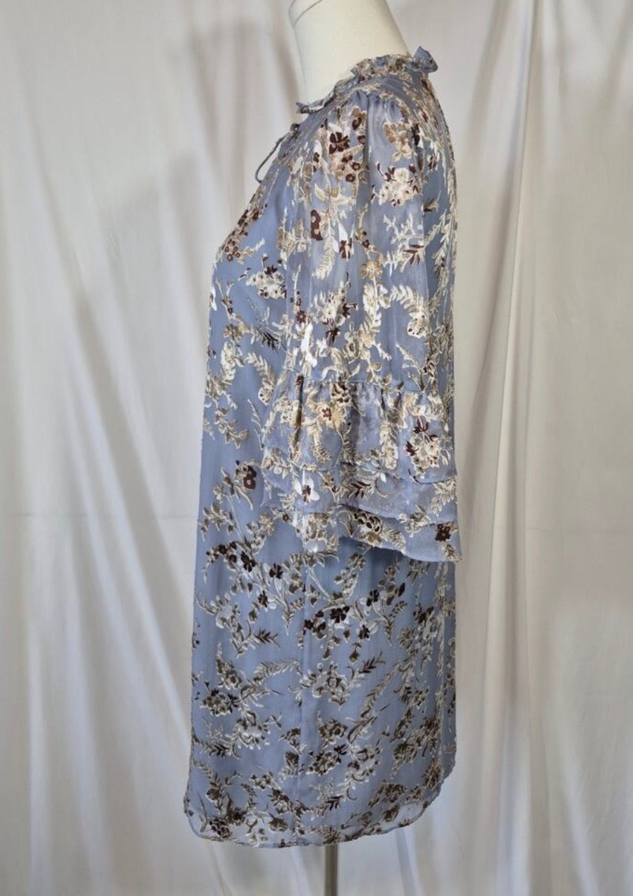 Alice + Olivia Burnout Velvet Silk Blend Floral Mini Dress in Periwinkle