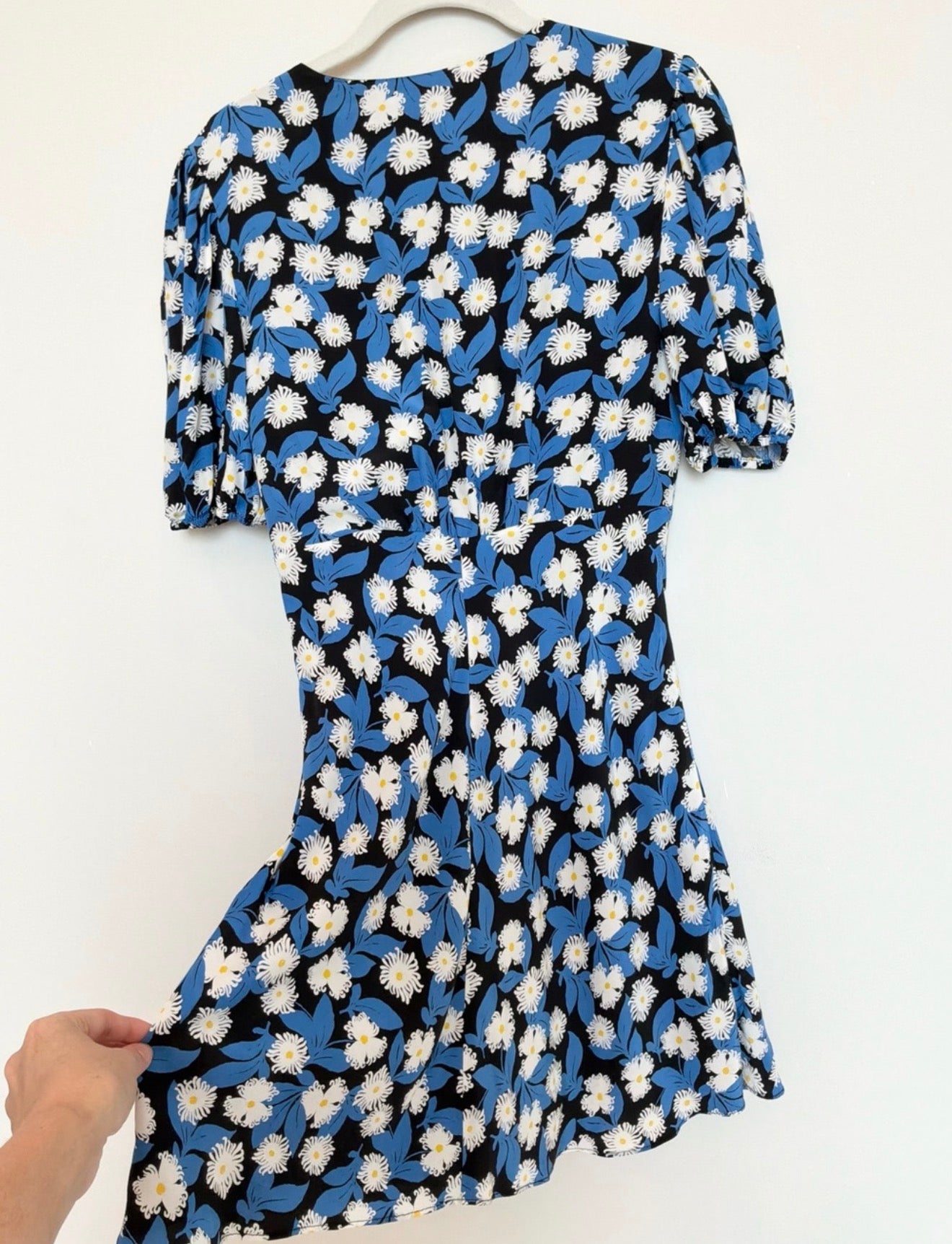 STAUD Milla Blue Floral Puff Sleeve Mini Dress