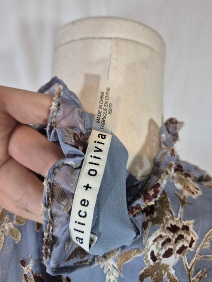 Alice + Olivia Burnout Velvet Silk Blend Floral Mini Dress in Periwinkle