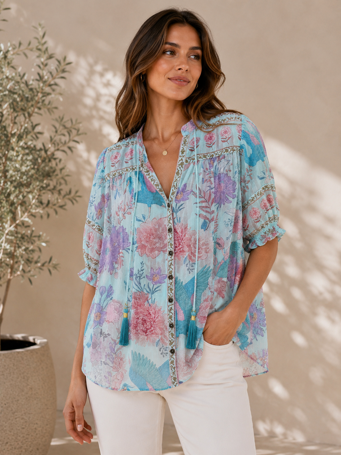 Strawberry Paris Grace Floral Print Blouse