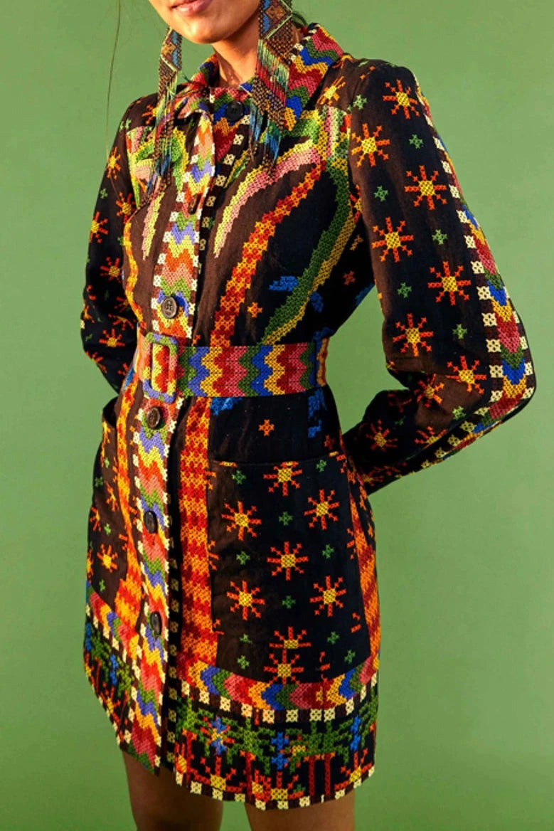 FARM RIO Macaw Night Long Sleeve Linen Blend Dress