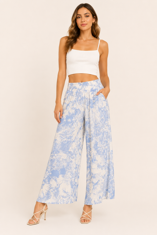 Scandal Italy Blue and Cream Wide Leg Micah Pants