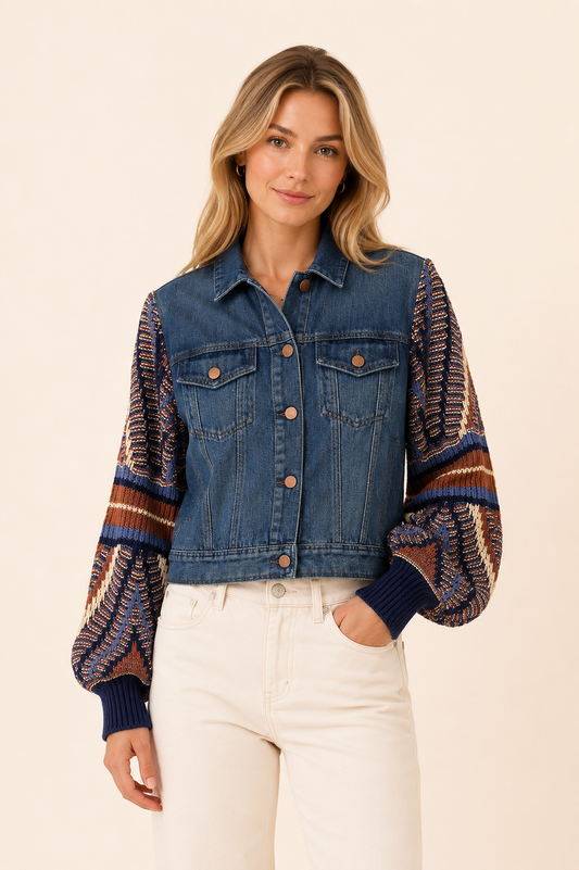 Urban Daizy Knit Sleeves Denim Jacket