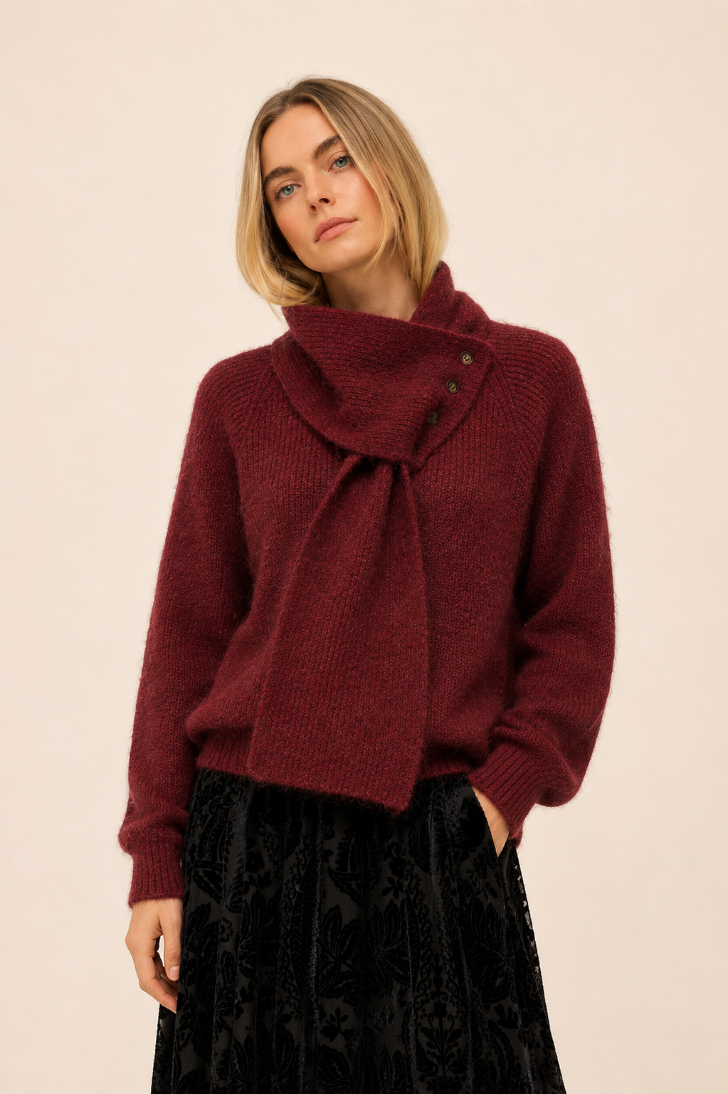 Urban Daizy Detachable Scarf Ribbed Knit Sweater Top