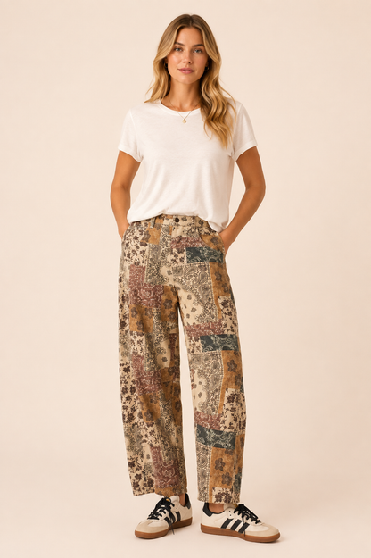 Urban Daizy Boho Patchwork Wide Leg Pants