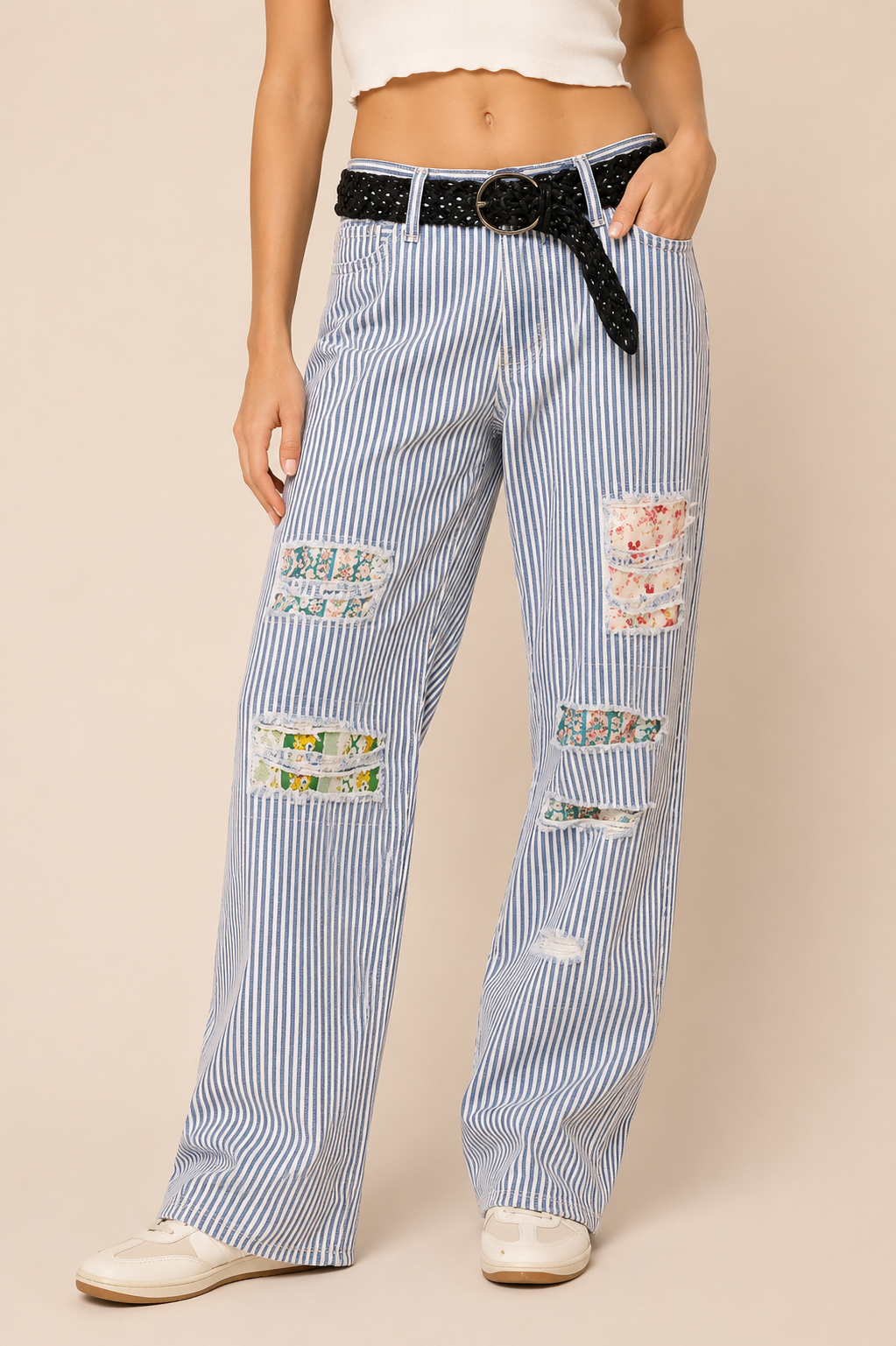POL Clothing Striped Cotton Twill Pants
