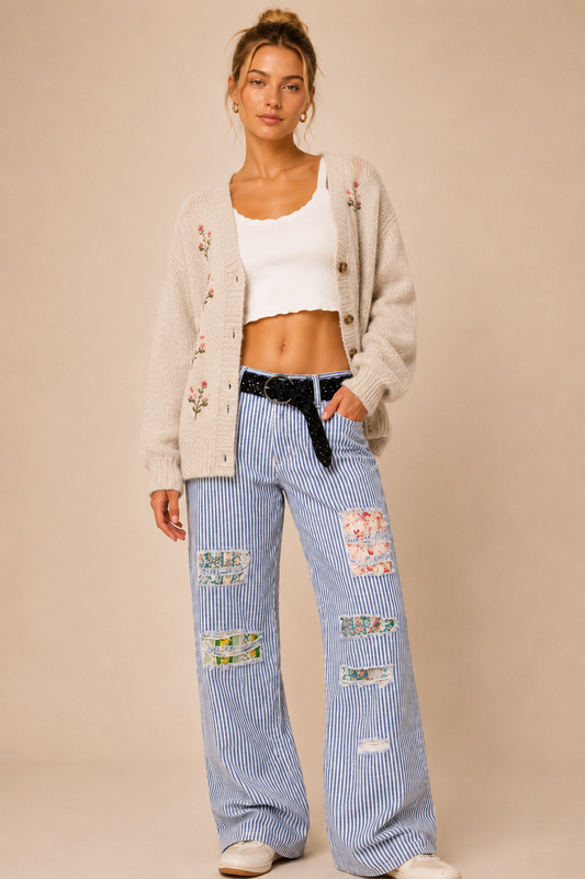 POL Clothing Striped Cotton Twill Pants
