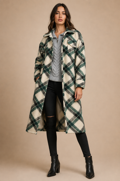 Elan Oversized Green Plaid Shirt Jacket
