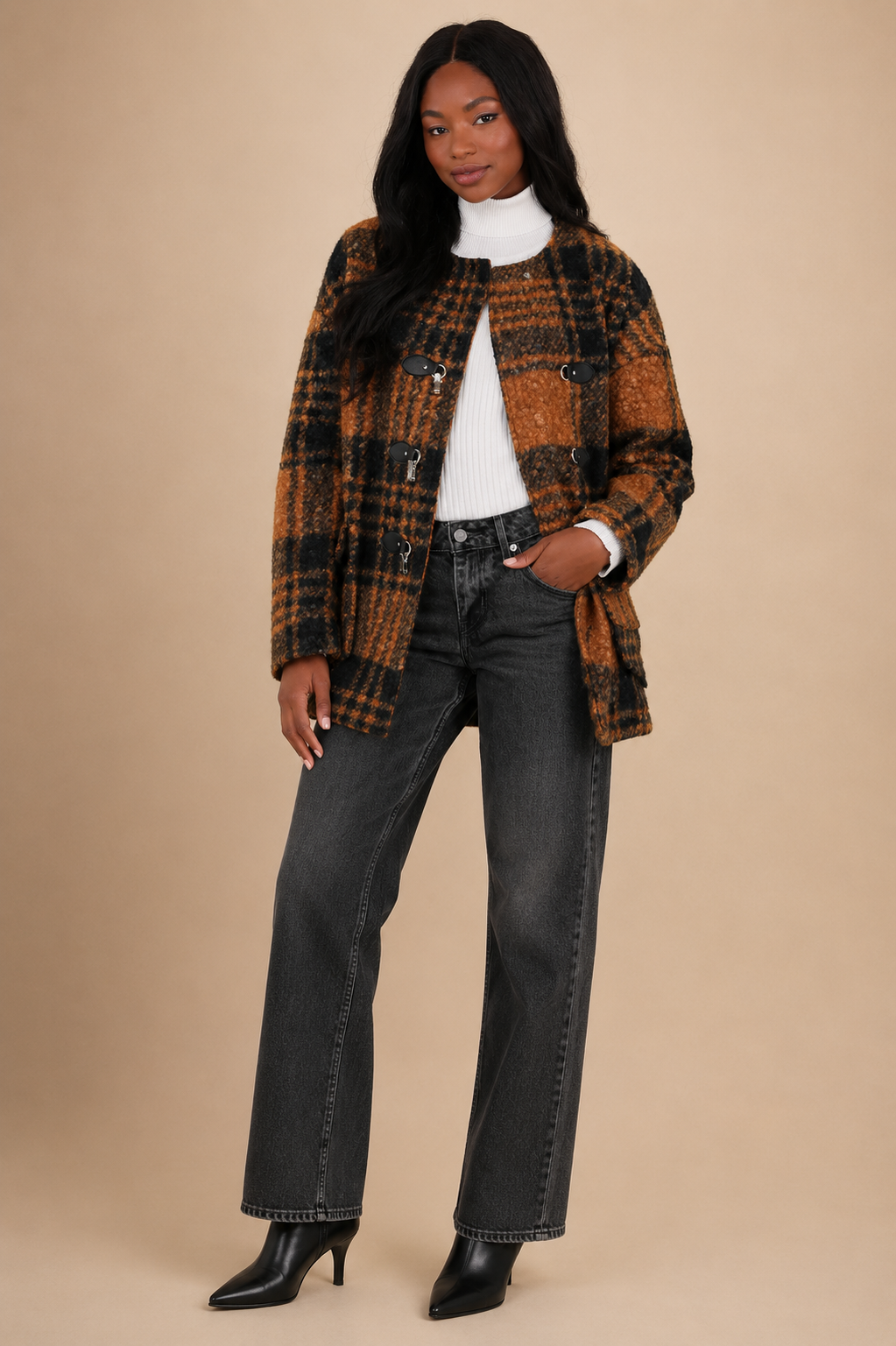 Native Youth Boucle Toggle Checked Jacket