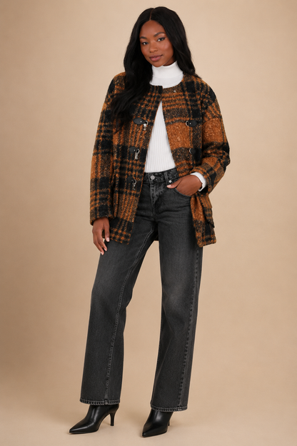 Native Youth Boucle Toggle Checked Jacket