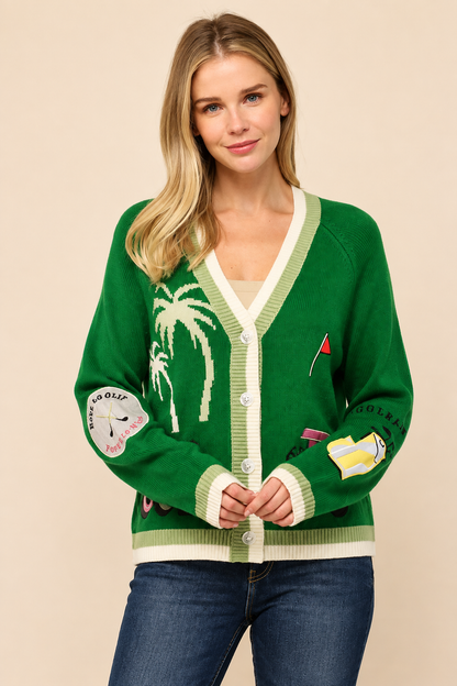 Fate Golf Embroidered Patch Cardigan
