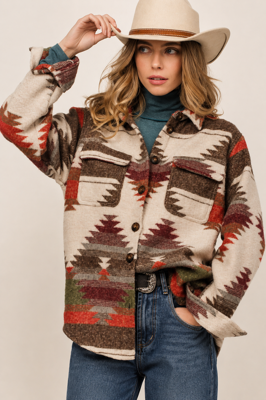 Urban Daizy Aztec Print Jacket - Western-Inspired, Relaxed Fit