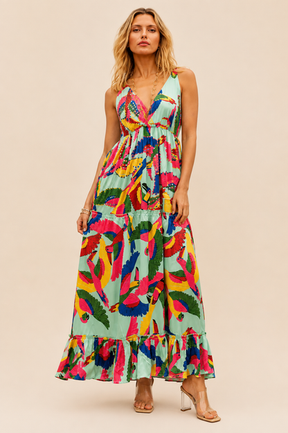 Gold & Silver Paris Parrot Maxi Dress