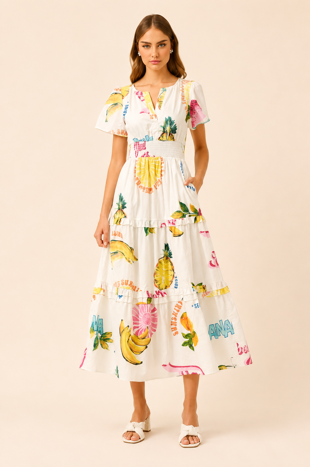 SugarLips Zahra Island Palmer Poplin Tiered Maxi Dress