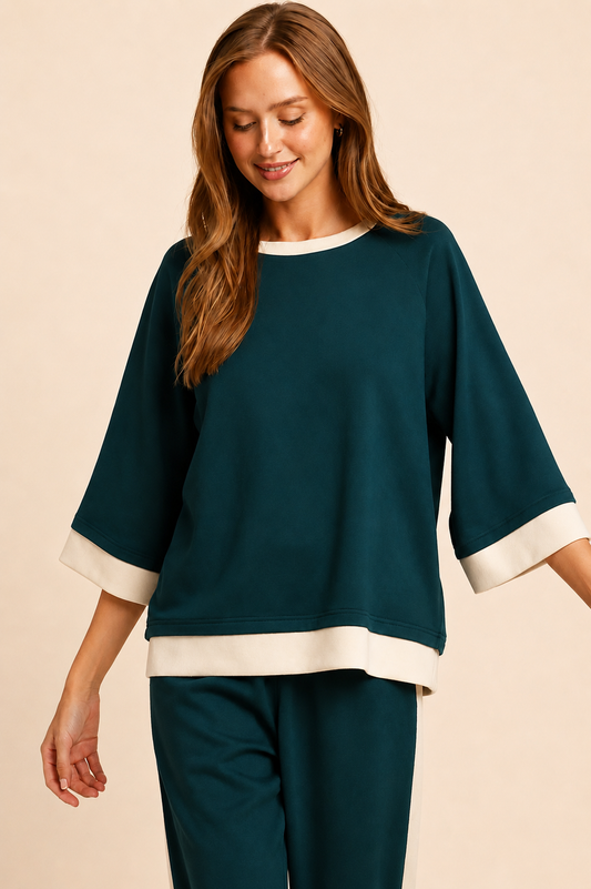 Umgee LUXEKNIT Colorblock Crewneck Raglan Sleeve Top