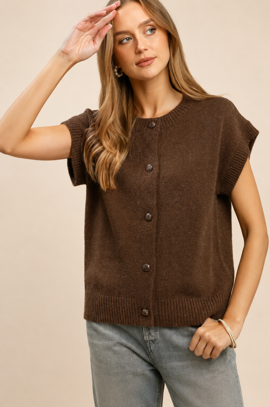 Umgee Sleeveless Button-Front Sweater Vest