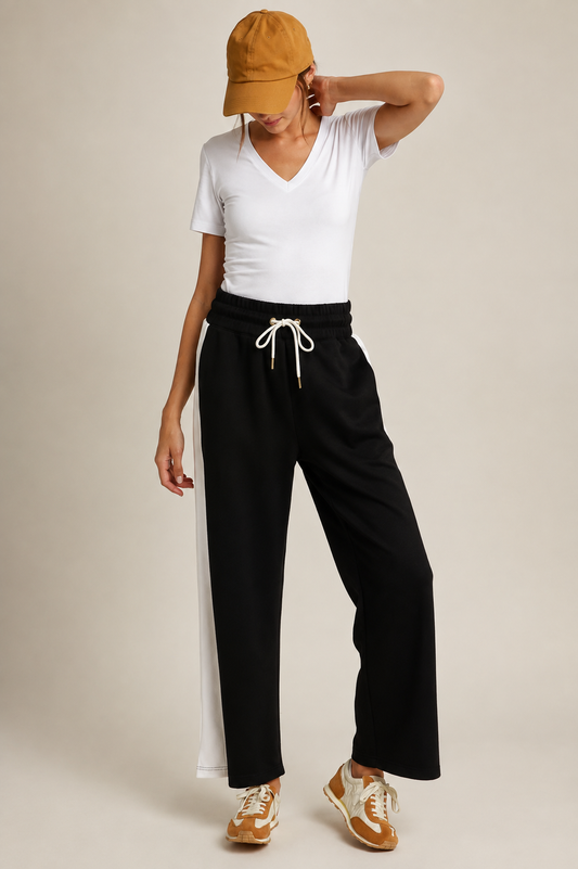 Umgee Black LUXEKNIT Contrast Straight Leg Pants