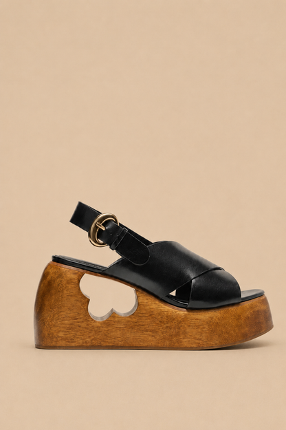 FARM Rio Black Cross Flower Wedge Sandal