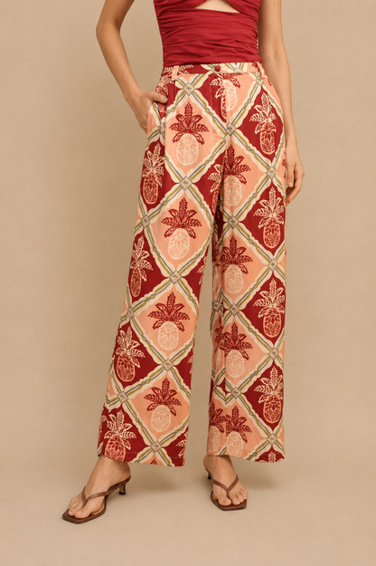 FARM Rio Pineapple Satin Wide-Leg Pants