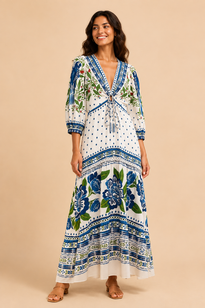 Farm Rio Blue and White Floral Maxi