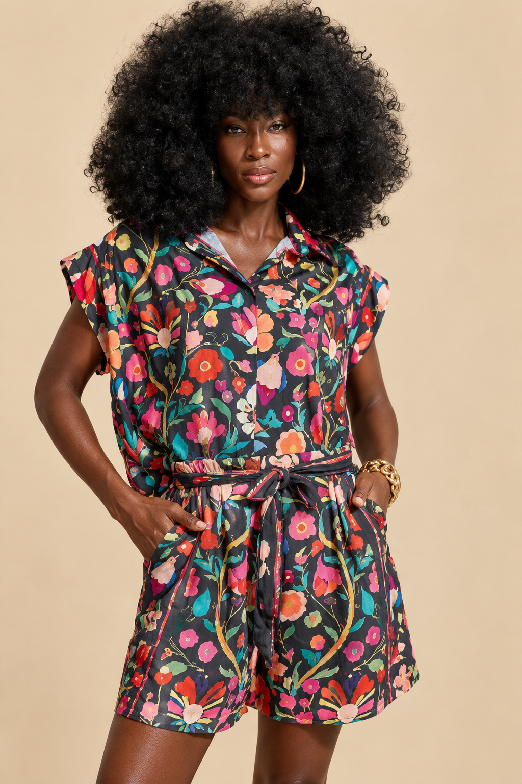 Gold & Silver Paris Sanille Floral Print Shirt & Shorts Set