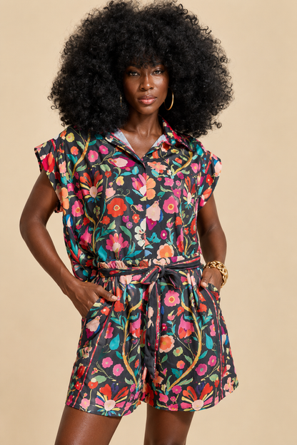 Gold & Silver Paris Sanille Floral Print Shirt & Shorts Set