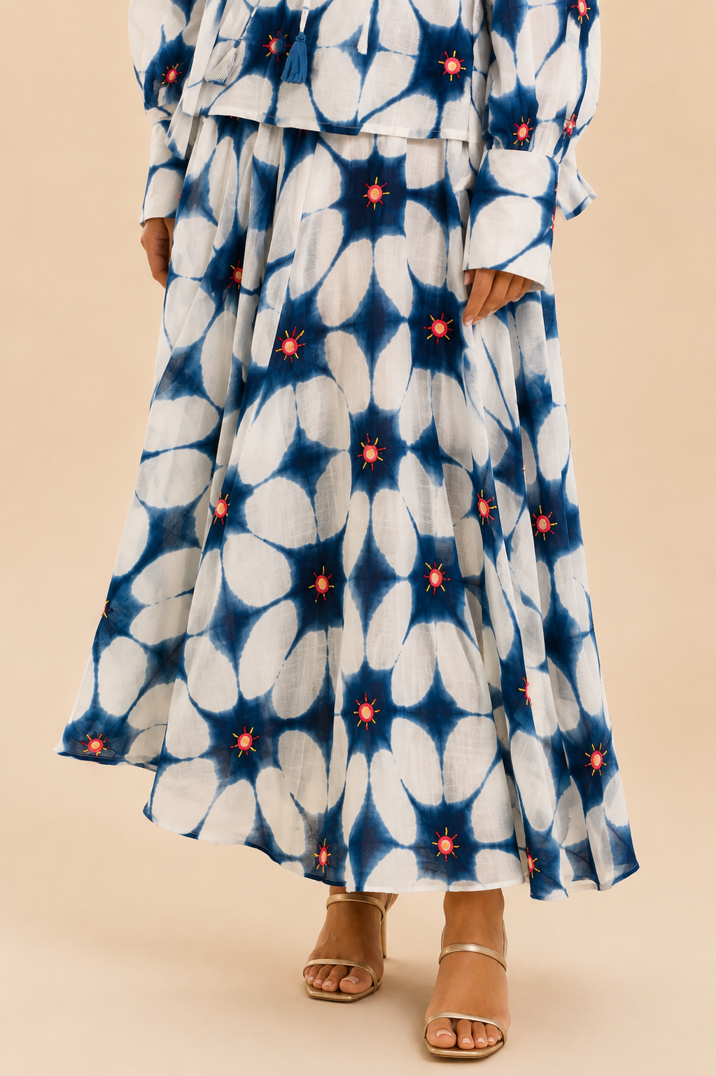 Gold & Silver Blue and White Maxi Skirt